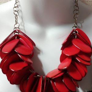 Fabulously chic red tagua nut statement necklace